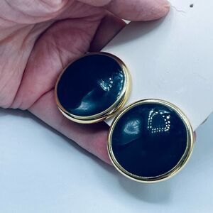 Vintage dark blue enamel round clip earrings